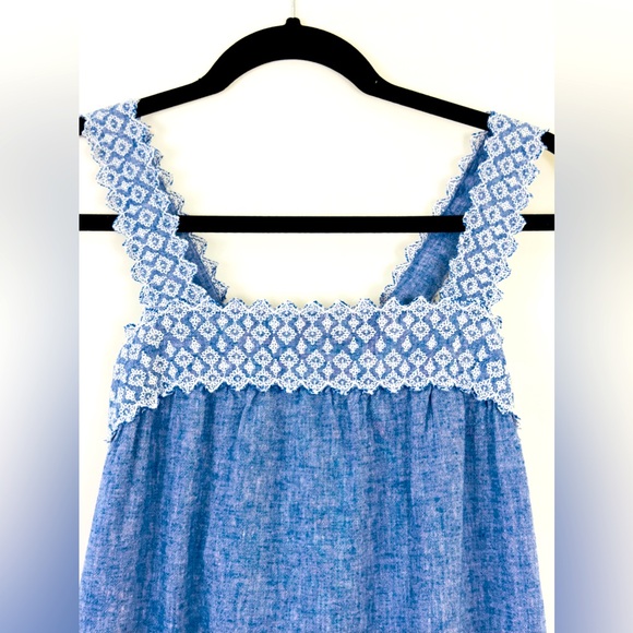 Isabel Maternity Chambray Blue Cotton Dress Wide Patterned Shoulder Stra… - Picture 2 of 5